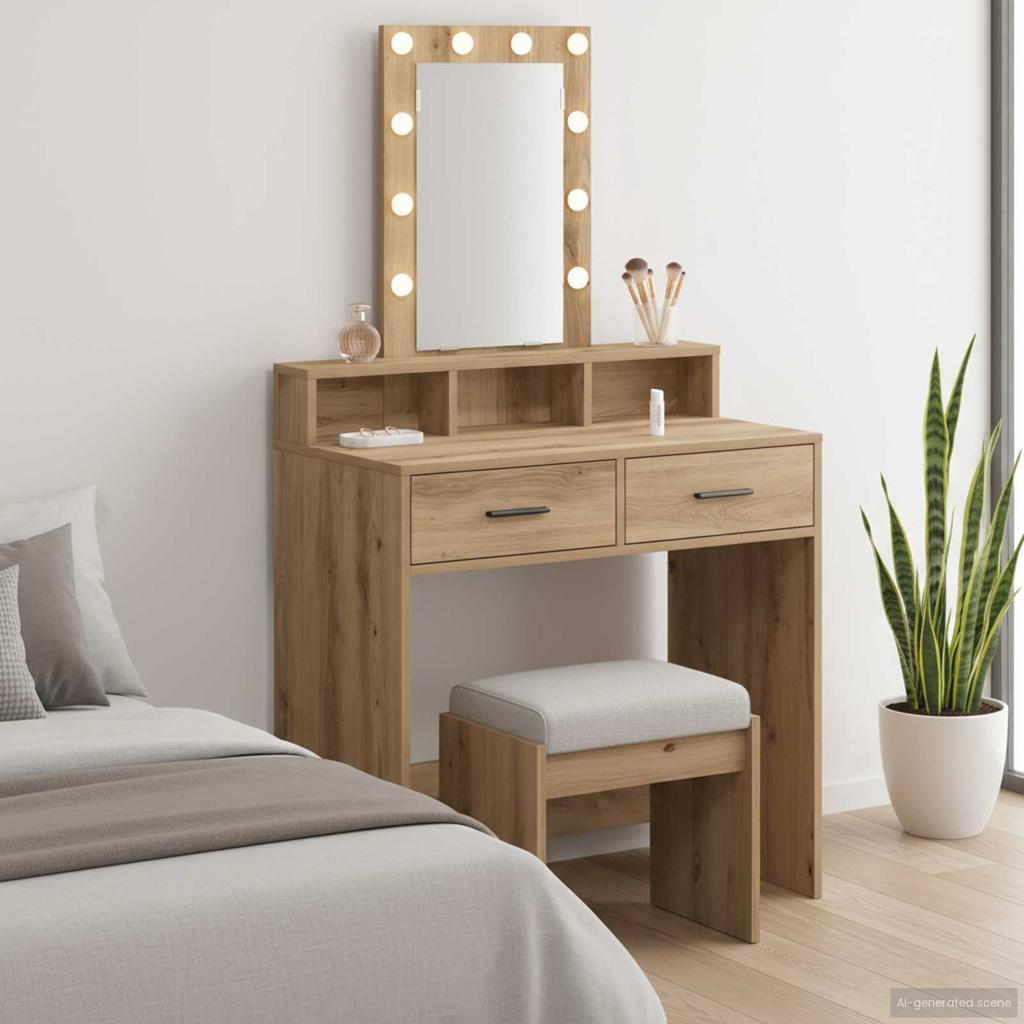 Makeup Table with Storage Brown 79 x 41 x 140 cm Engineered Wood