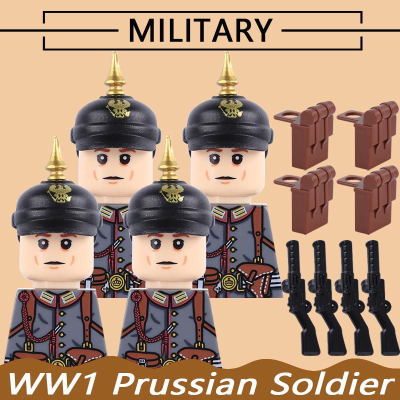 Военный Армия Первая Мировая Война Прусский Британский Солдат Строительные Блоки Гренадер Пулеметчик Кавалерийский Офицер Воин Аксессуар Кубики Игрушка