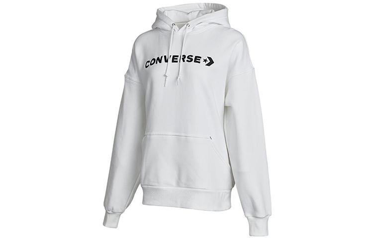 Converse Solid Color Classic Logo Athleisure Fleece Lined Hooded Pullover Sweatshirt Women's White 10021657-A02