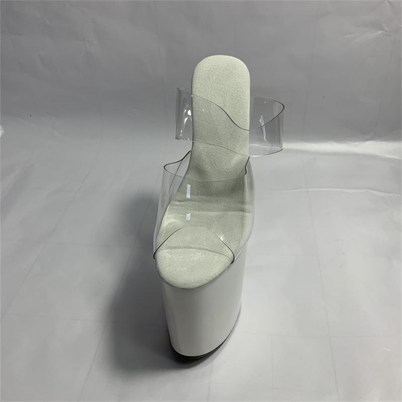 20cm Sommer Super High Heel Sandalen Dünner Absatz Wasserdicht Plateau Ein-Wort-Schnalle Nude Mode Transparenter Riemen