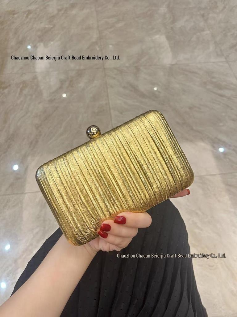 Gold Plissierte Umhänge-Clutch: Quadratische Abendtasche für Brautjungfern & gesellschaftliche Veranstaltungen