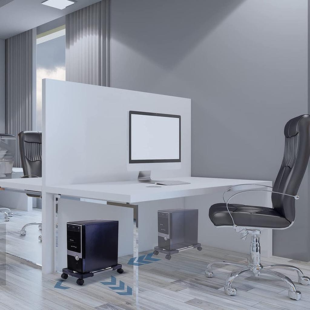 Deear Desktop CPU Stand with White Casters, Adjustable, Heat-Reducing, Multi-Purpose, Movable,