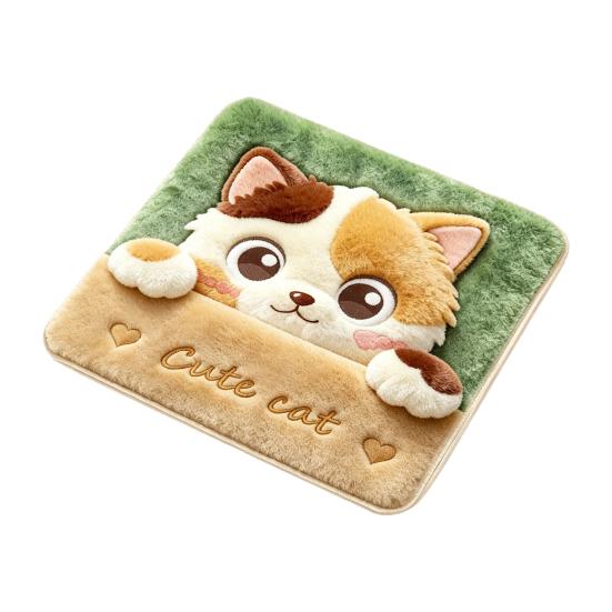 Cute Puppy Pattern Pad Plush Animal Chair Pad, Square Cozy Seat Cushion, Cat Pattern, 15.8 Comfortable Office Cushion x Inch with Non-Slip Backing for