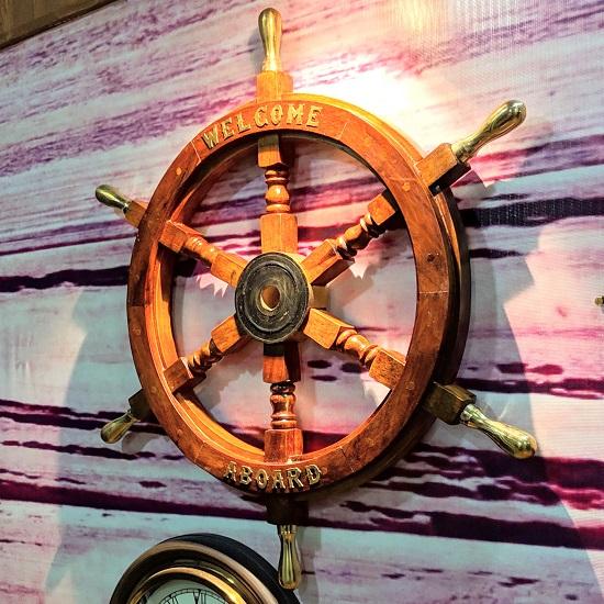 Timone di nave in legno, regalo di Natale, decorazione da appendere alla parete, pezzo forte della decorazione della parete in stile antico, decorazione dei pirati