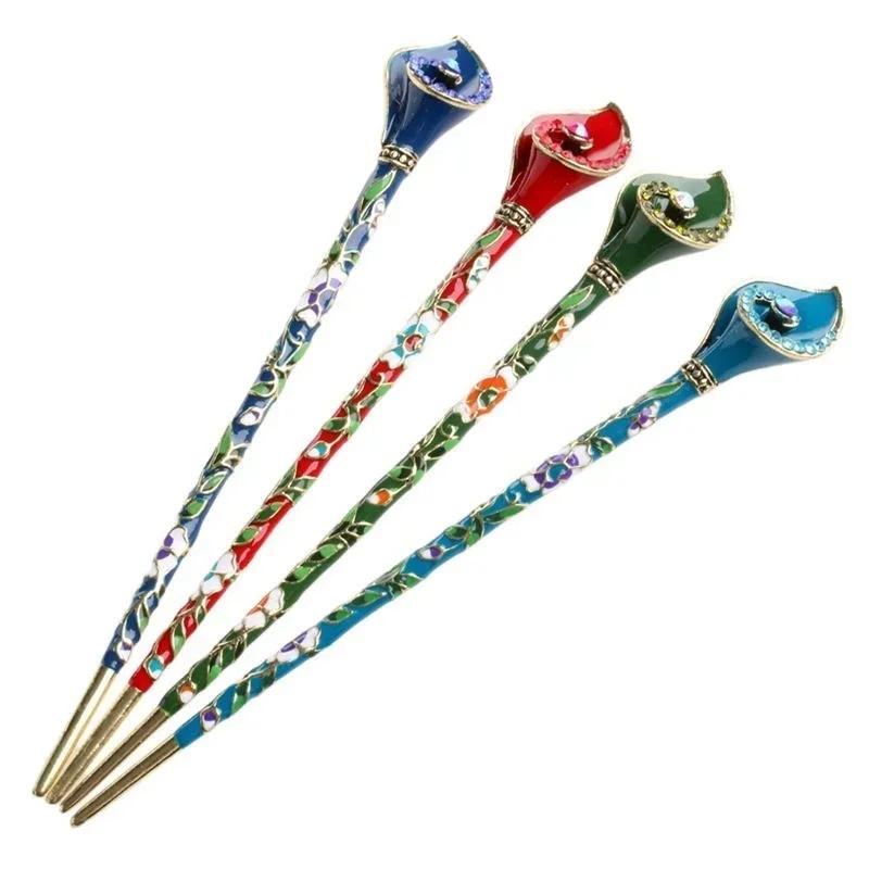 Jingtai Blue Hairpins Women Painted Enamel Hairpins Fashion High-end Headwear Retro Style Hair Accessories Handmade Hair Stick