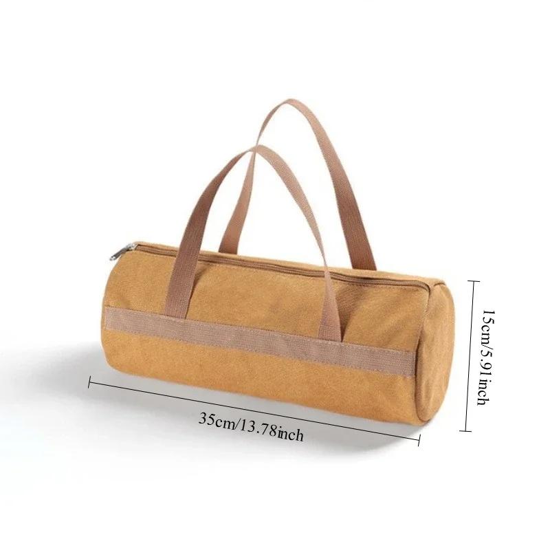 1pc Camping Tools Storage Bag Large Capacity Portable Ground Nail Bag with Handle Cylinder Tent Stake Bag Camping Essential