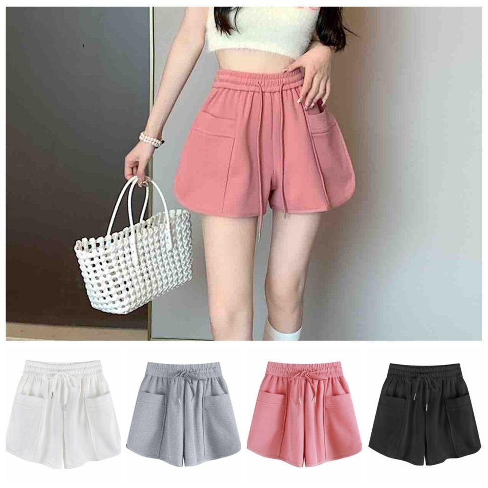 Fitness Wide Leg Shorts Women with Pockets Drawstring Short Pants Fashion High Waist Shorts  Sport