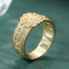 Vintage Exquisite Hand Carved Flower Pattern Golden Plated Ring for Women Gorgeous Charm Banquet Anniversary Jewelry Accessories