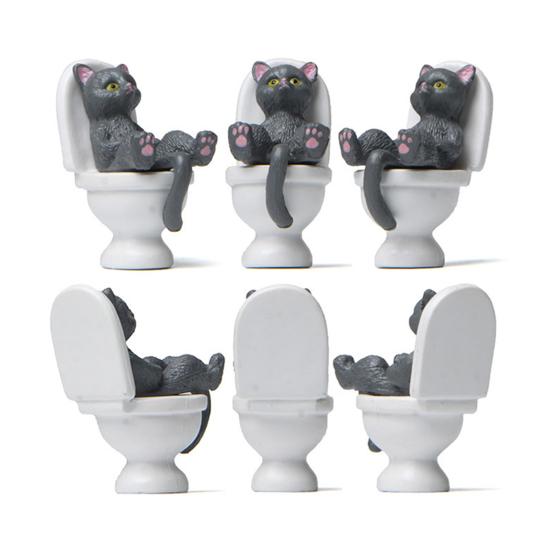 Funny Cat Figurine Spiritual Consolation PVC Vivid Appearance Toilet Series Cat Statue Party Supplies