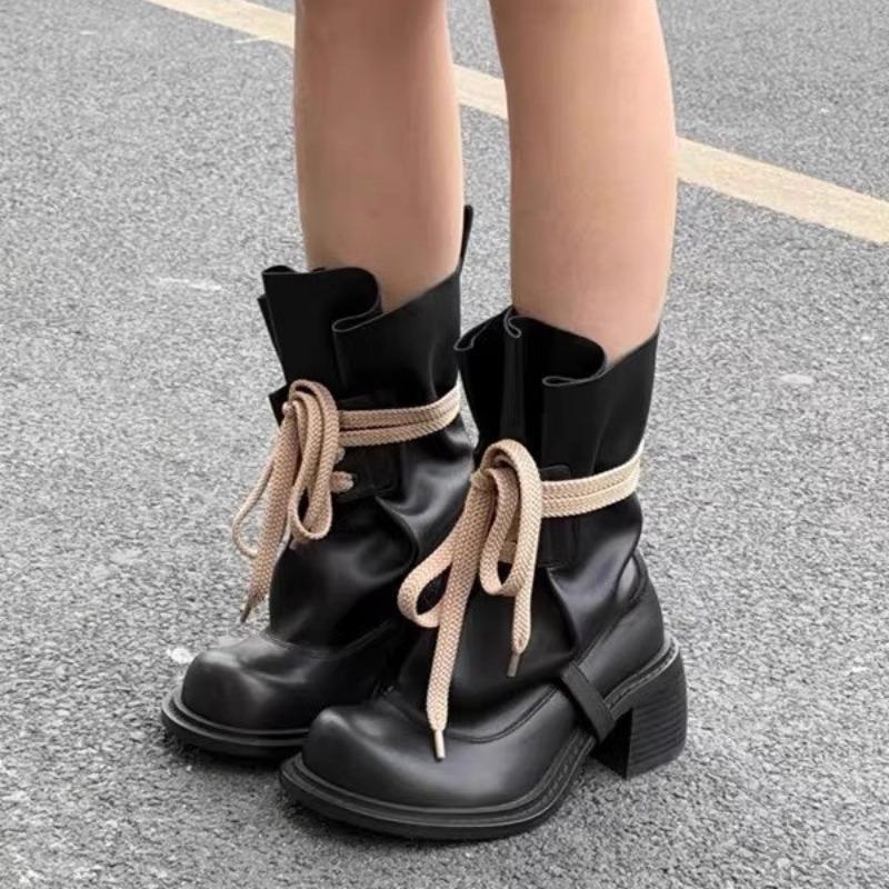 

Thick-soled heightening bundle strap short boots summer new Spice Girls pile boots thick heel thin round head Martin boots 35 чёрный