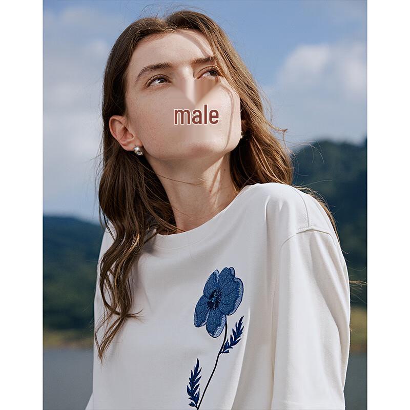 Chuyu Women's Cotton Blend Denim Patch Embroidered T-Shirt