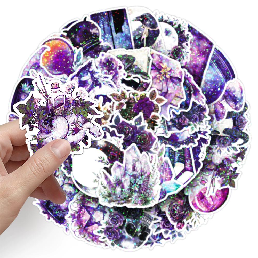 10/30/50pcs Laser Purple Magic Witch Stickers Dark Gothic Aesthetic Graffiti Decals Suitcase Phone Guitar Cool Cartoon Sticker