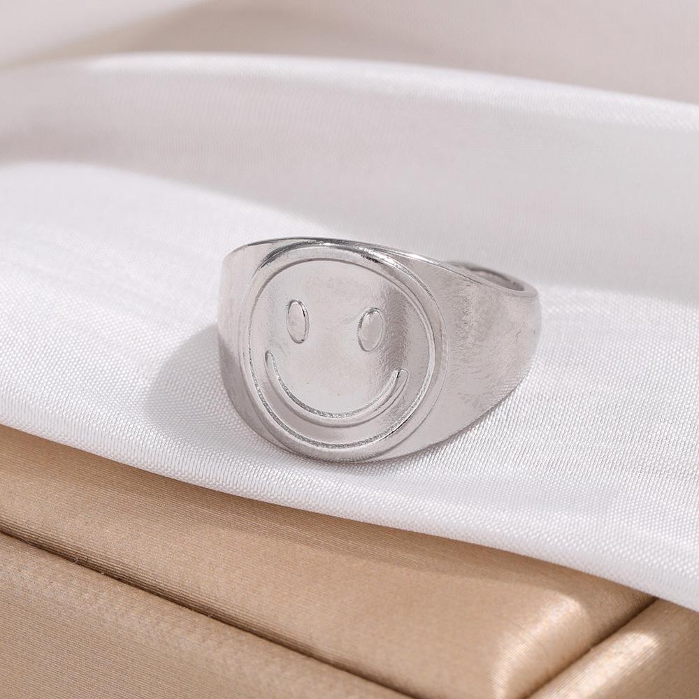 

Женское кольцо в европейско-американском стиле из титановой стали с сердцем и смайлом — не выцветает, модный дизайн Adjustable Opening