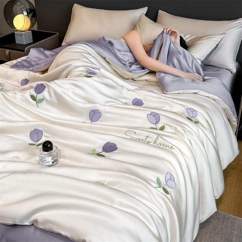 Summer Cool Feeling Ice Silk Summer Cool Quilt Four-Piece Machine Washable Summer Quilt Dormitory Single Quilt Core Double Air Conditioner Quilt