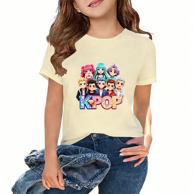 Kids Girls Kpop Hunters Zoey Mira Rumi Print Cotton T-shirt