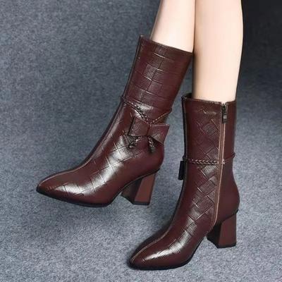 Fashion Boots  Spring/Autumn/Winter New Pointed Side Zipper Retro Women's Bow for Comfortable and Versatile Mid Length Boots