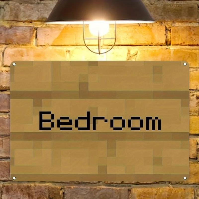 Vintage Pixel Art Bedroom Sign - 20.32x30.48 Cm Mini Metal Wall Decor with Mosaic Wood Texture Design, Easy To Install for Home