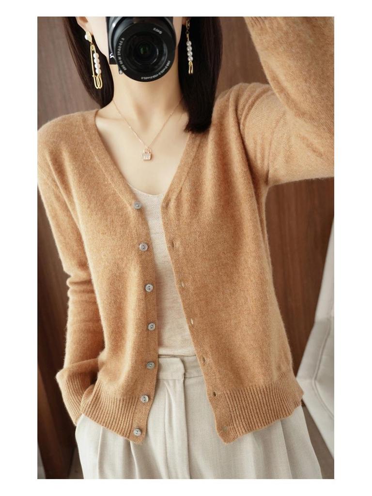 New Spring/Summer V-Neck Loose Plus Size Thin Knit Long Sleeve Cardigan Sweater Set