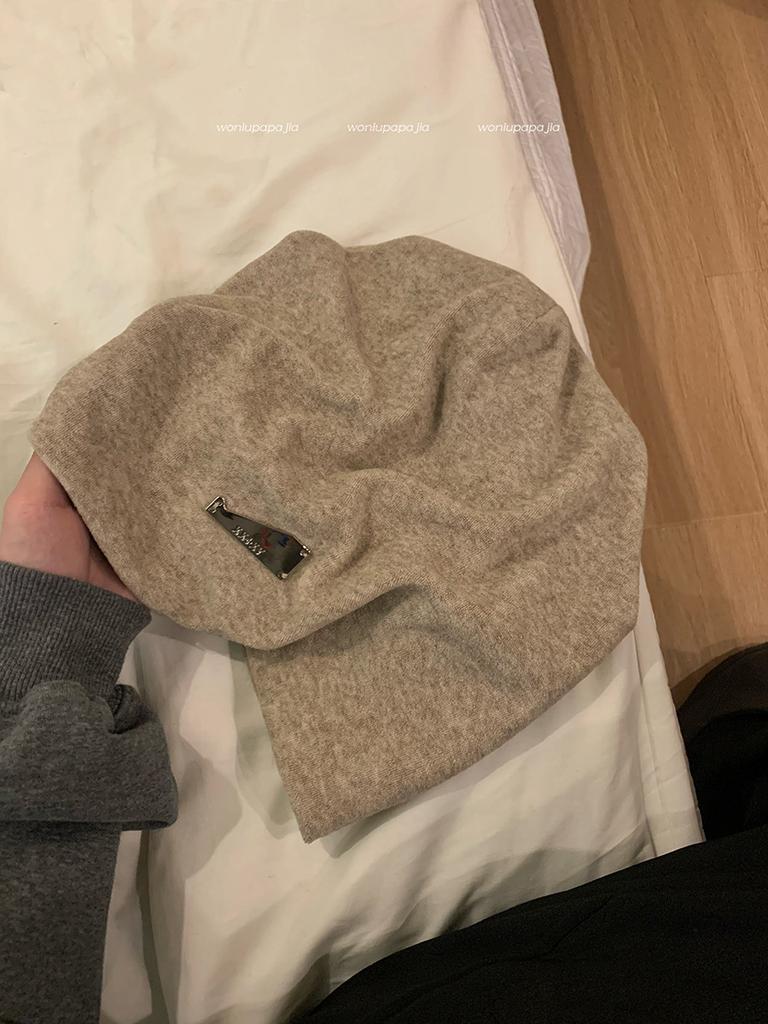 Lazy Wind Big Head Circumference Pile Hat Women's Spring and Autumn Fashion Pullover Cold Hat Showing Face Small Bag Head Hat Women's Autumn