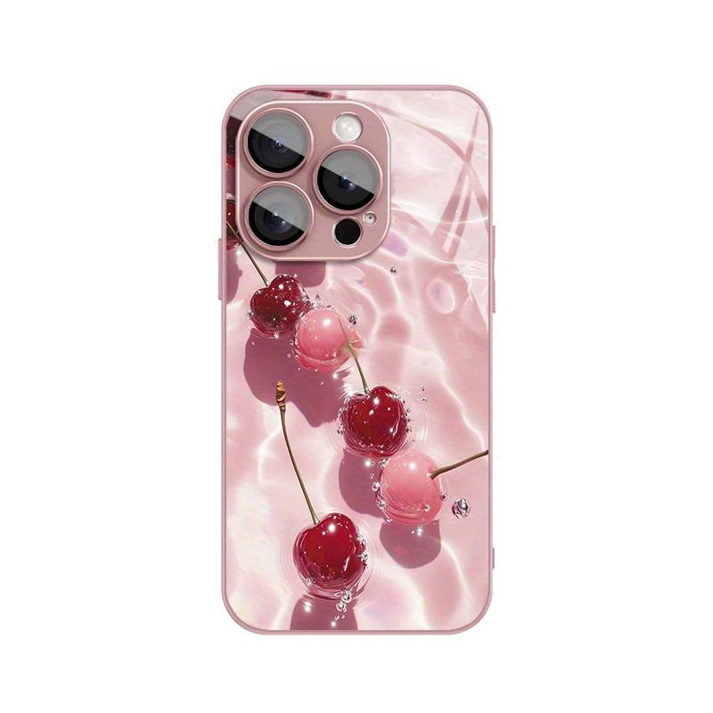 Kristallkirschenmuster Rosa Metallic-Lack Glas Harte Handyhülle Für iPhone 17 15 16 11 12 13 14 Pro Max Plus 16E 17Air Hülle