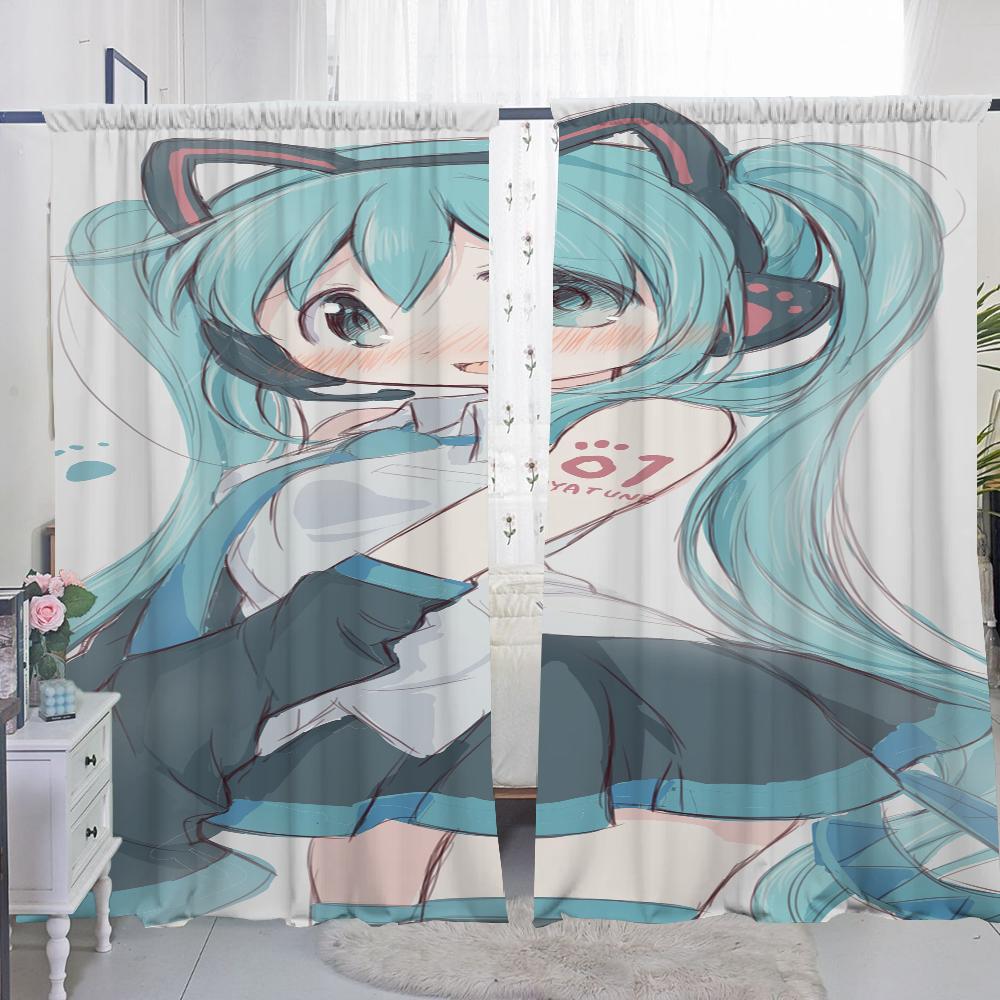 Window Kitchen Curtains for Living Room 2 Pieces Blackout Curtains Door Curtain Hatsune M-mikus Partition Bedroom Decoration