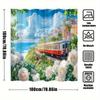 1Pc Coastal Train Shower Curtain - Red & White Locomotive, Pastel Seaside Village, Blooming Roses & Turquoise Ocean Travel Art