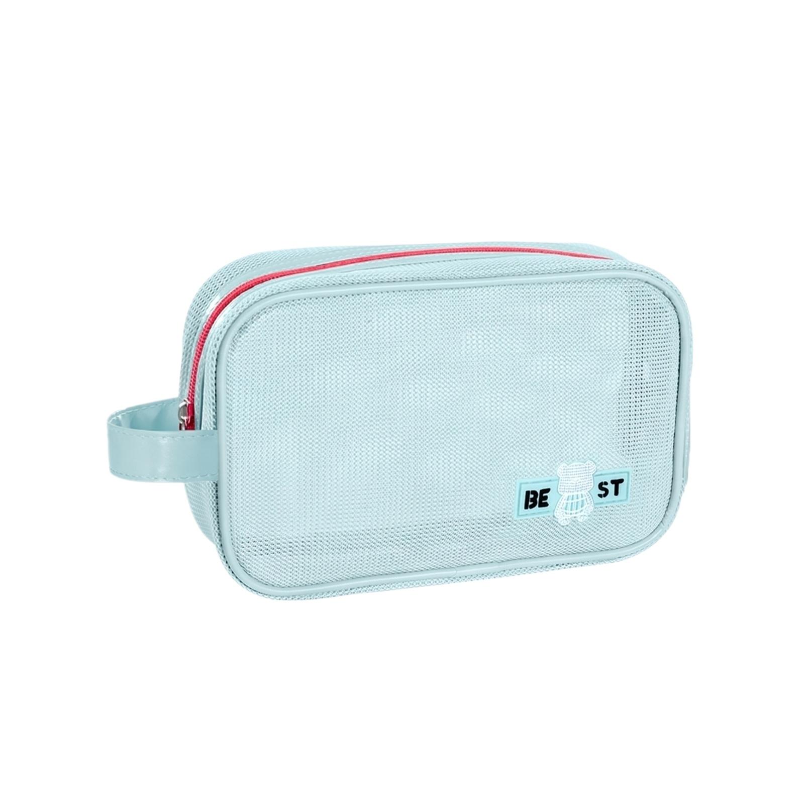 

Portable Travel Toiletry Bag Mesh Organizer Double Zipper Handheld Waterproof Storage Pouch for Cosmetics and Personal Care Accessories one size синий