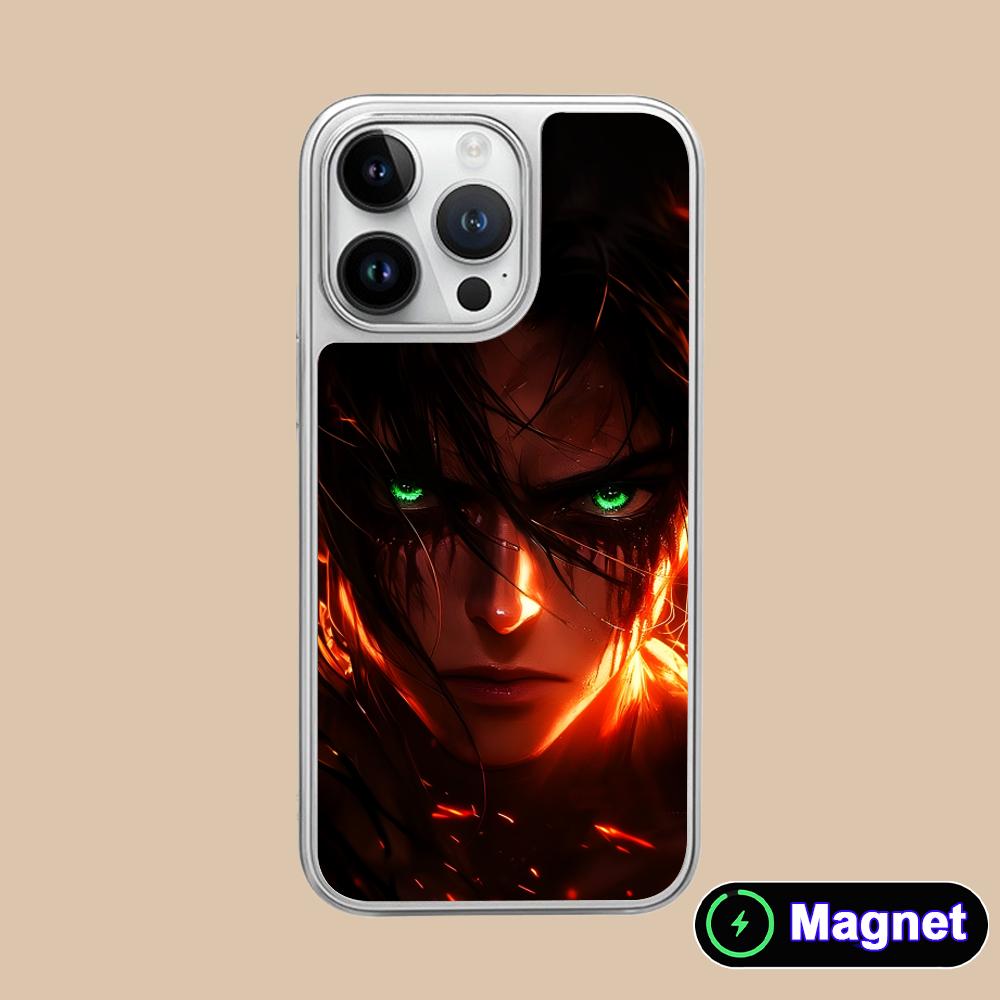 Custodia Cellulare Magsafe Placcata Argento AOT Eren Yeager per iPhone 17 16 15 14 13 12 11 Air Pro Max Plus Copertura Colorata