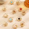1 Pair Women Earrings Hollow Spiral Design Multi-Color Faux Gemstones Inlaid Electroplated Earrings Jewelry Accessories