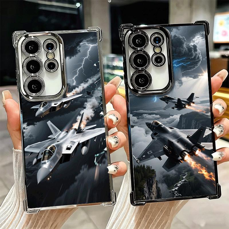 Aircraft Helicopter Formation Plating Phone Case For Samsung Galaxy S24 S25 FE S26 Edge S23 Ultra S22 S21 Plus S20 Anti-Fall Air