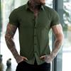 Fitness Short Sleeved Lapel Shirt Elastic Thin Style Solid Color Sports Casual Cardigan Shirts for Men