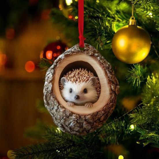Owl Raccoon Christmas Ornament 2D Printed Acrylic Hanging Decor for Tree Festive Animal Tree Pendant
