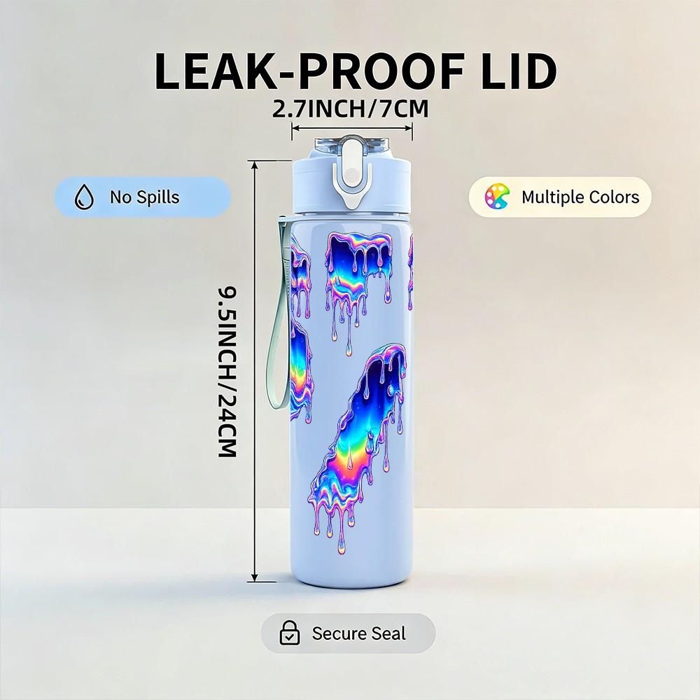 1PC Rainbow Glitch Number Six Seven 750ml Color Plastic Sports Water Bottle Leakproof Flip Straw Lid Suitable for Sports Office Home Use