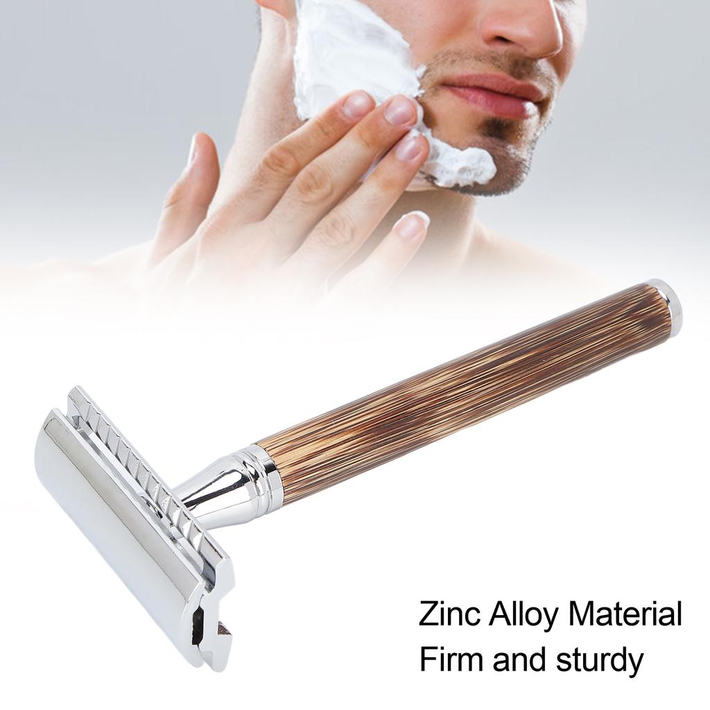 Doppelkanten-Rasierapparat für Männer, tragbar, Zinklegierung, Bambusgriff, manueller Rasierer (Ohne Klinge)