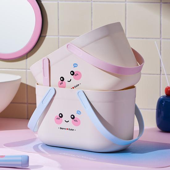 Portable Bath Basket with Handle Large Capacity Cute Patterns Multipurpose Handheld Space Saving Sundries Storage Basket