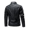 Solid Color Stand Collar Long Sleeves Pockets Zipper Placket Men Jacket Autumn Winter Fleece Lining Faux Leather Motorcycle Windbreaker