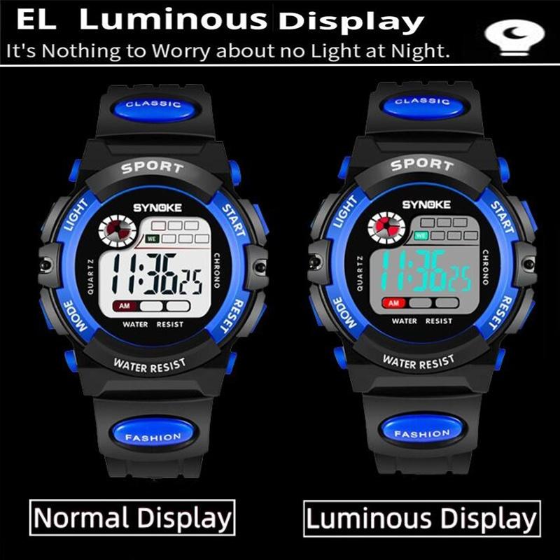 Synoke Kids Digital Sport's Watches Fashion PU Strap Led Waterproof Boy Girl Military Wristwatch Student Alarm Clock