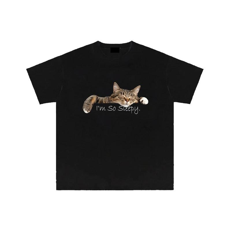 

Adult and Childrens Parentchild Matching So Sleepy Cat Fun Daily Cotton Shortsleeve Sports Casual Tshirt S