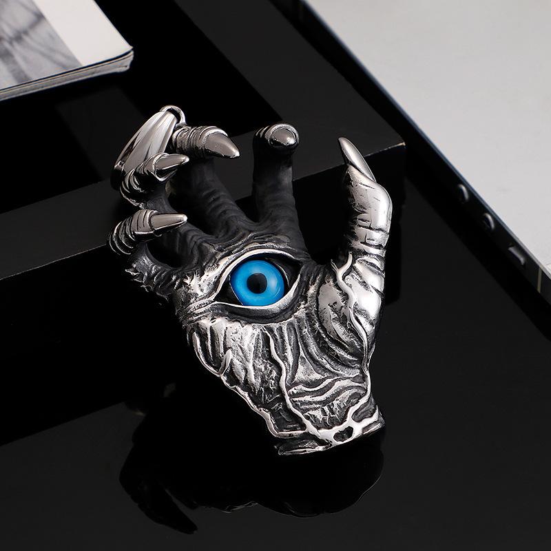 New Retro Pendant Domineering Devil Hand Sweater Chain Dragon Claw Blue Eye Neck Pendant