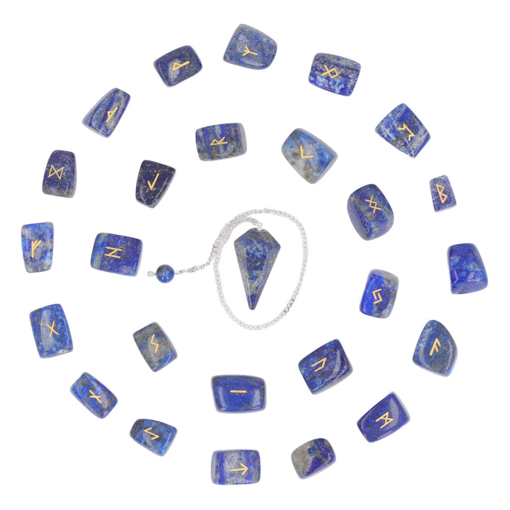 25Pcs Rune Stones Healing Balanced Chakras Peaceful Mind Lettering Crystal with Bag Pendulum for