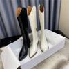 Cowhide Version~ Genuine Leather V-mouth Western Cowboy Boots Women's High-heeled Pointed Knight Boots Long Boots High Boots Zipper Long Boots