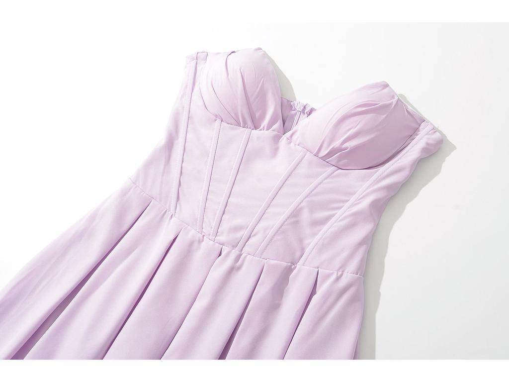 European & American V-neck Backless Dress - 2024 Summer French Hot Girl Style with Fishbone Waist and Pleated Long Skirt