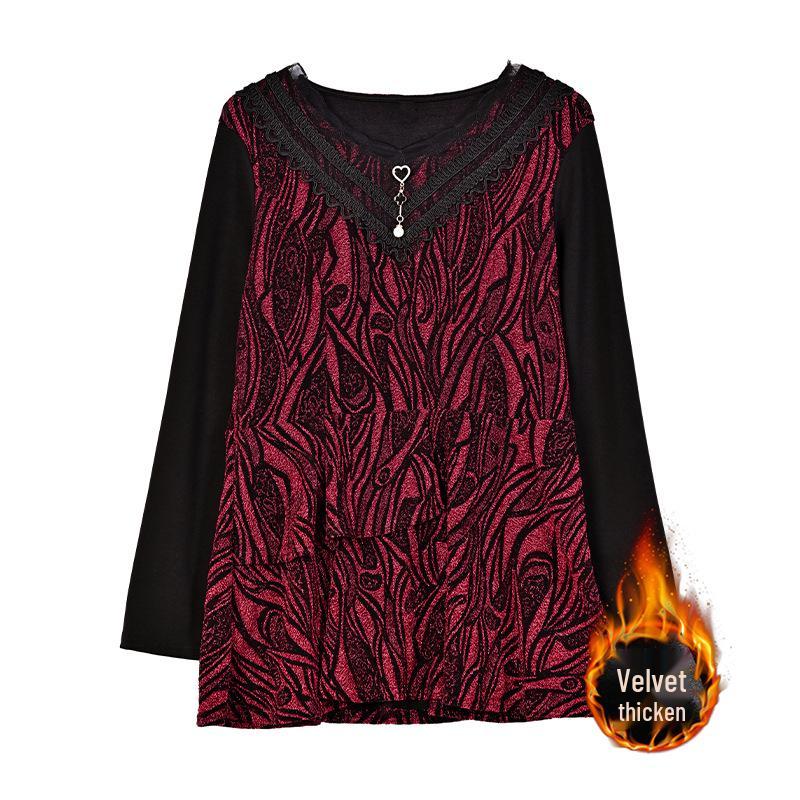 Fleece-Lined Slimming Plus Size Mid-Length Top - Autumn/Winter 2024 Korean Style