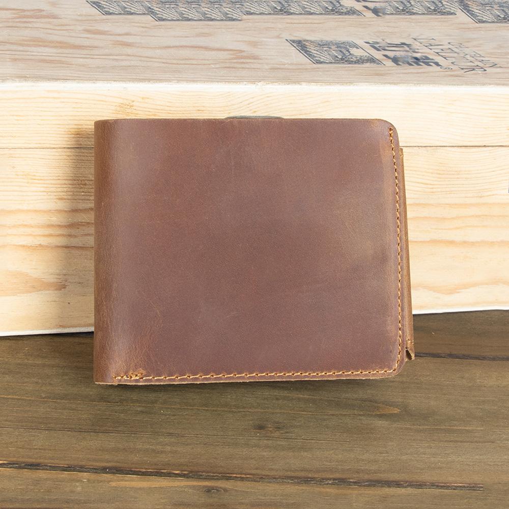 Ručně vyráběná pánská kožená peněženka z pravé kůže, designová trojdílná vintage personalizovaná pánská peněženka