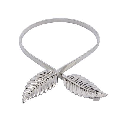 Women Metal Leaves Elastic Stretch Waist Belt Strap Cummerbund Waistband