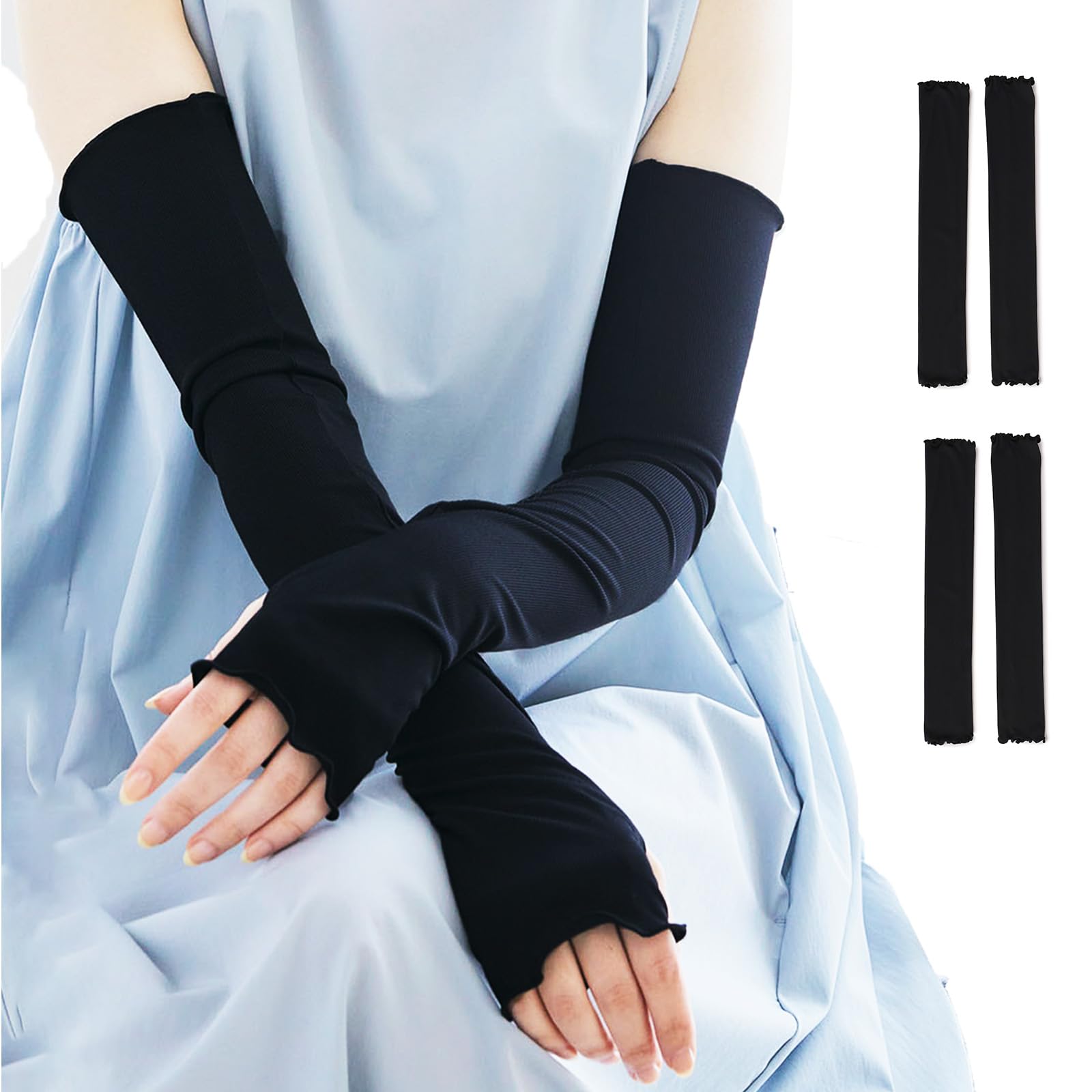 

Защита от УФ-лучей, Охлаждающие рукава, Длинные, Набор из 2 шт. [Ryokatsu Honpo] Накидки, Сенсорные, Длина, 60 см, Черные,