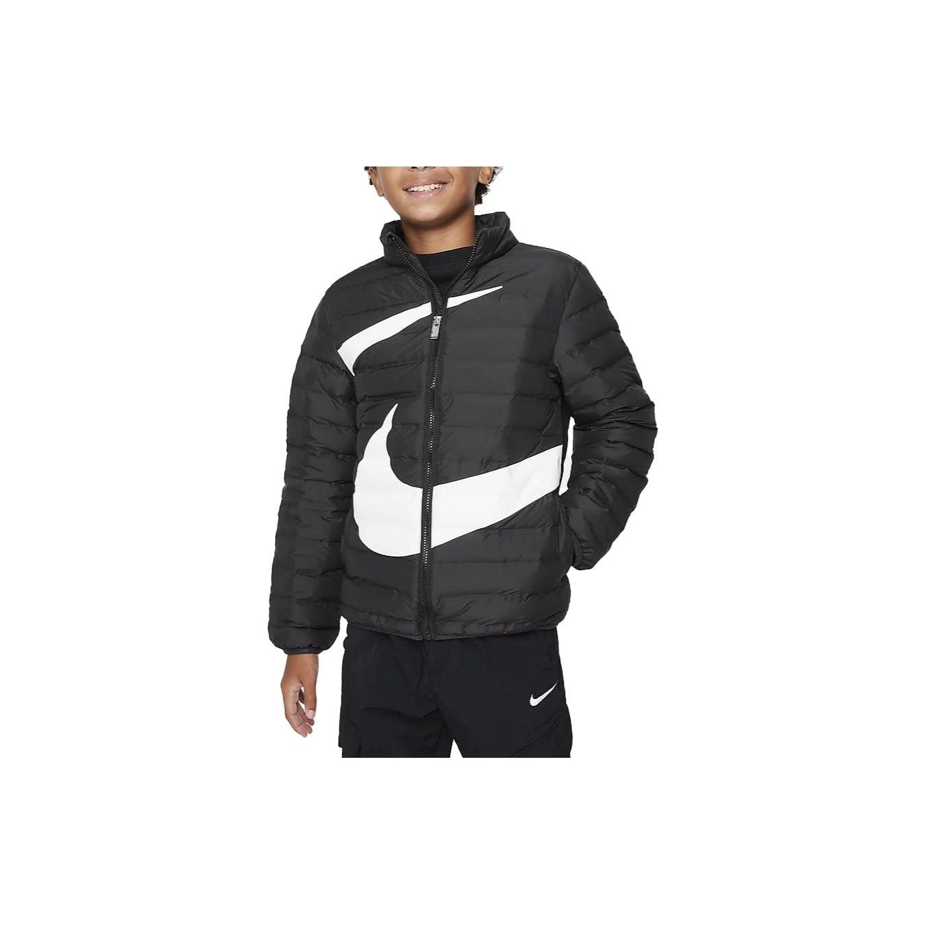 

Nike Пуховик Swoosh Color Block Stand воротник молния Повседневные детские куртки Черный FV2518-010 L