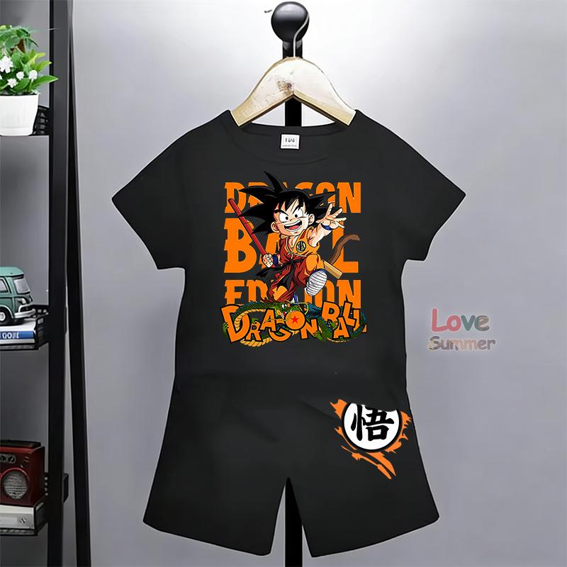 Goku Print T Shirt Shorts Suits, Suitable for Boys Dragon Ball. Breathable Perfect for Everyday Casual Wear Outdoor Activities