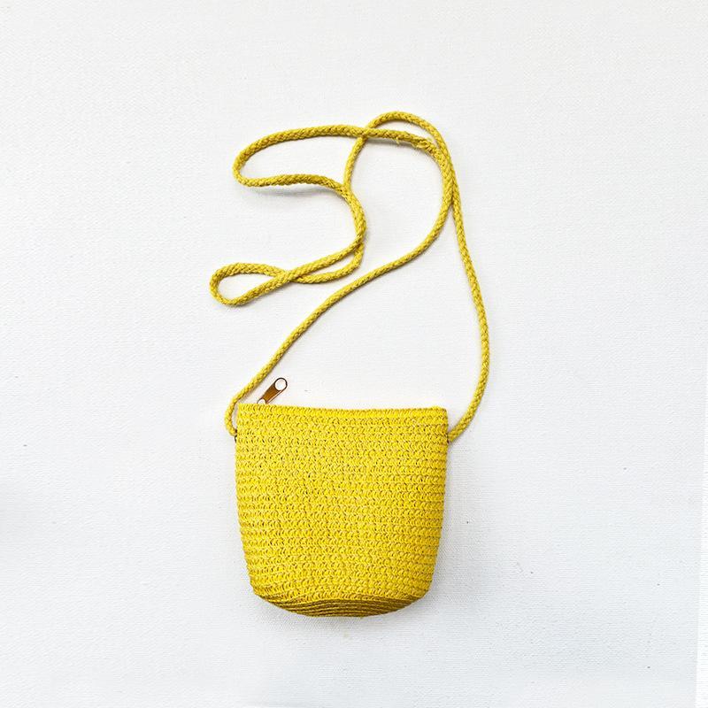 Handmade Woven Girl Flower Straw Bag Coin Purse Zipper Kid Messenger Bags Photo Props Storage Basket Crossbody Handbag