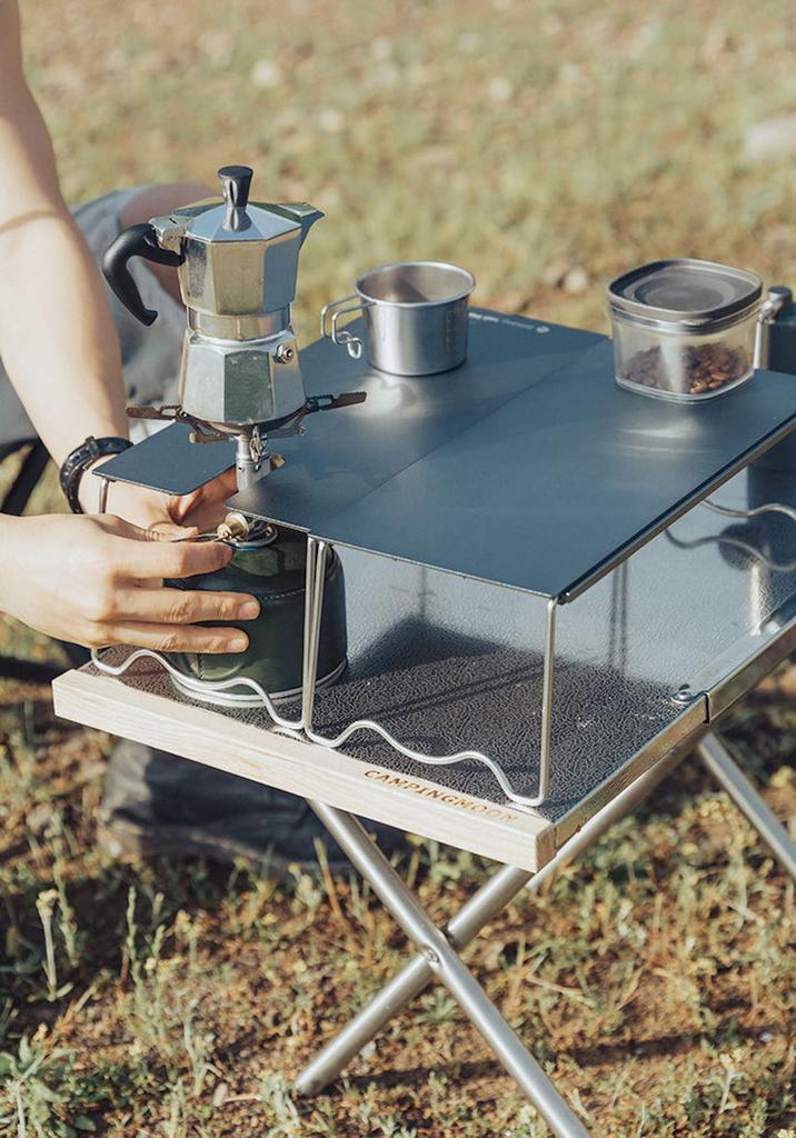 CAMPING MOON Solo Kitchen Single Burner Soto Windmaster Amicus Compact Stove Heat Insulation Table Solo Table Aluminum Table with Storage Bag Camping